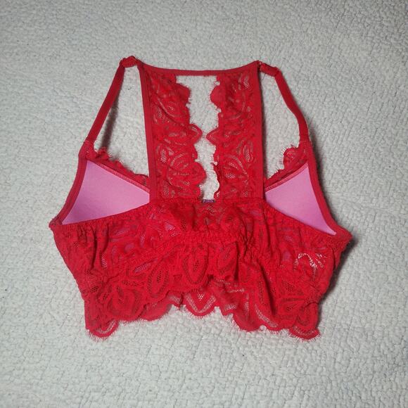 PINK Victoria's Secret Red Racerback Date Lightly Lined Bralette Size XS Lace - Picture 7 of 12